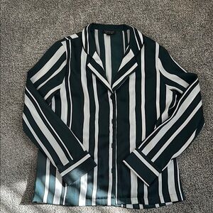 Top Shop Green Striped silk pajama style blouse